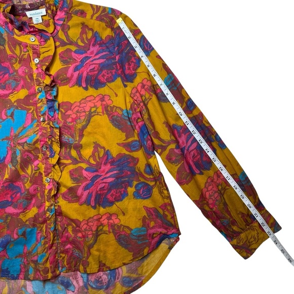 Sundance Multicolored Floral Button Up Ruffle Cotton Blouse SZ Petite M - Picture 11 of 11